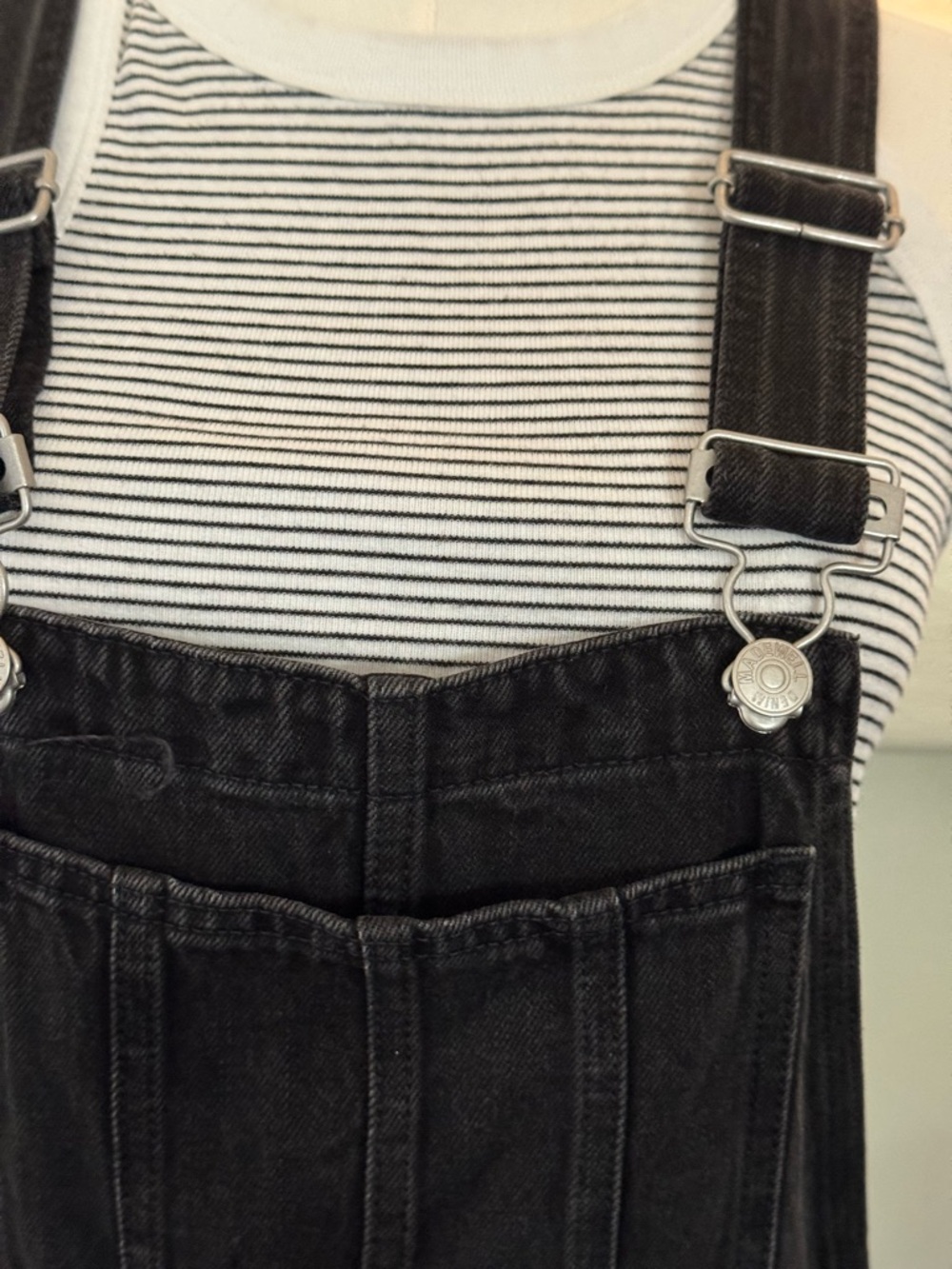 Madewell Washed Black Denim Overalls Small Straight Leg Minimal Workwear - Picture 6 of 7
